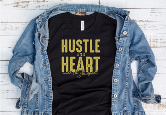 TSHIRT-HUSTLE AND HEART (BLACK, RED, or YELLOW), 5.6 oz